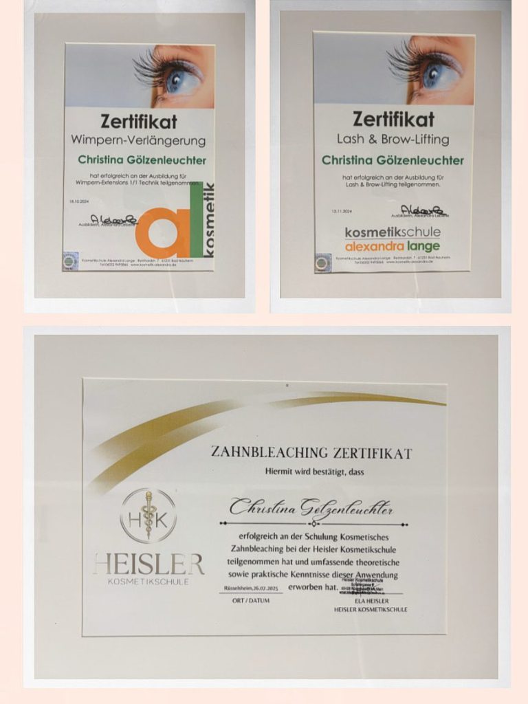 Zertifikate Nachweis der Qualifikation, Schulungszertifikate